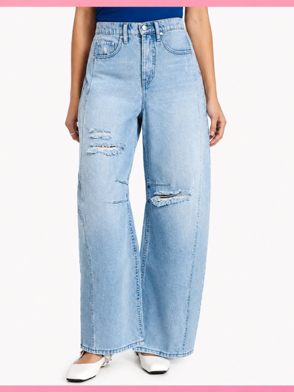 Women's Unbranded Light Blue Distressed Wide Leg Jeans multiple